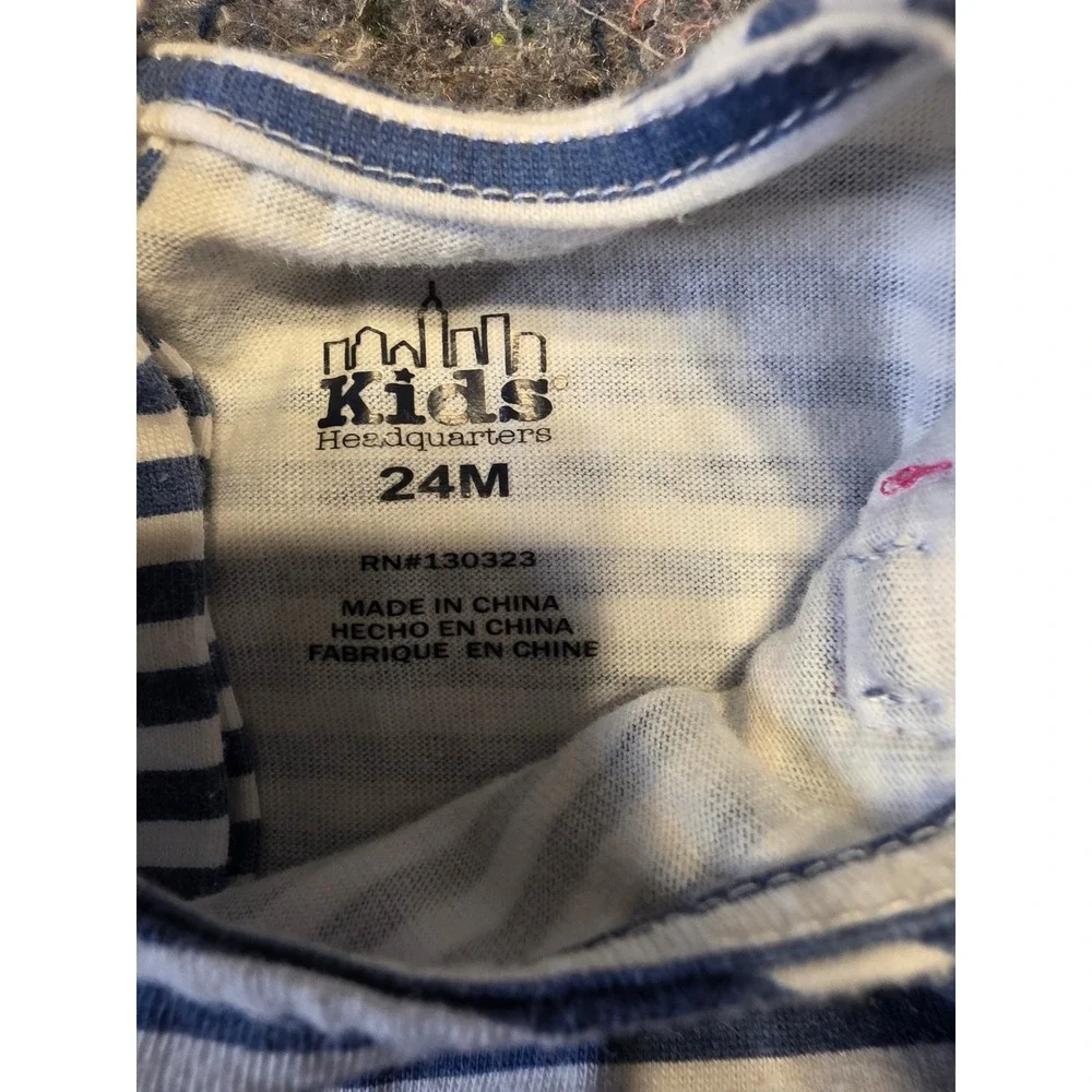 983 Kids Headquarter Girls 24M blu/wht Striped Floral Embroidered Chambray Dress